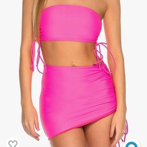 Relleciga pink 3 Piece Swimsuit, bandeau top, bikini bottoms & skirt. Brand new